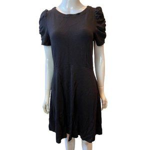 Loft Womens A Line Mini Dress Puff Short Sleeve Round Neck Black Size Medium